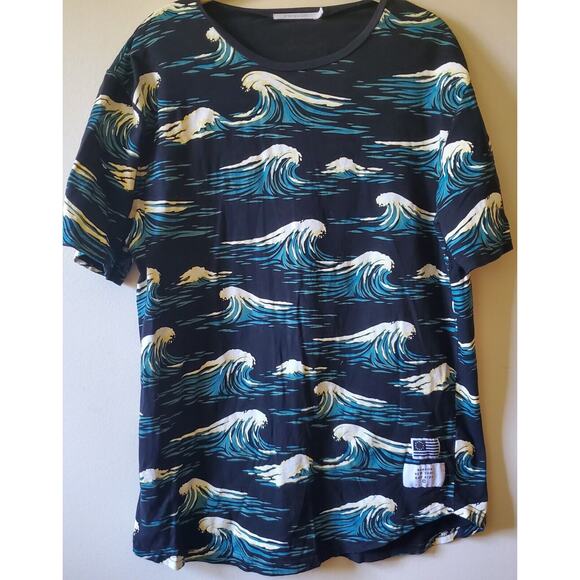 Reason New York Bad Kids Abstract Ocean Waves Graphic T-Shirt Navy Men's Large - Picture 1 of 9